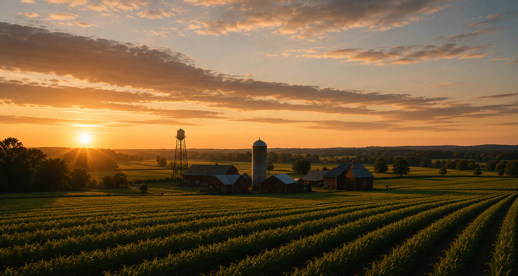 Sunset over rural North Carolina farmland